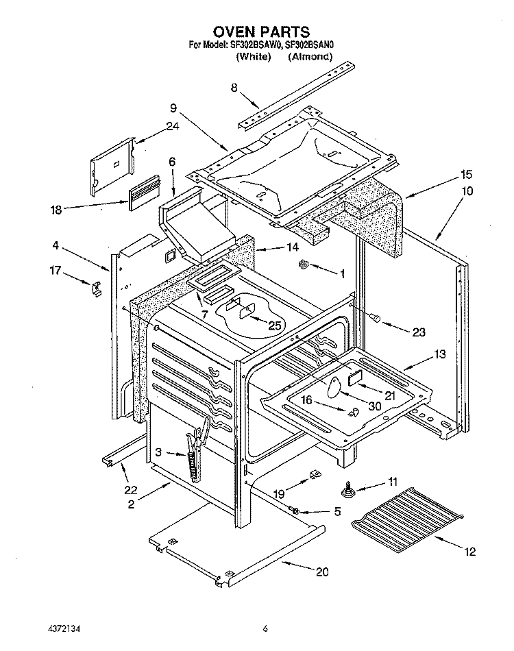 OVEN Diagram and Parts List for SF302BSAW0  Whirlpool Range