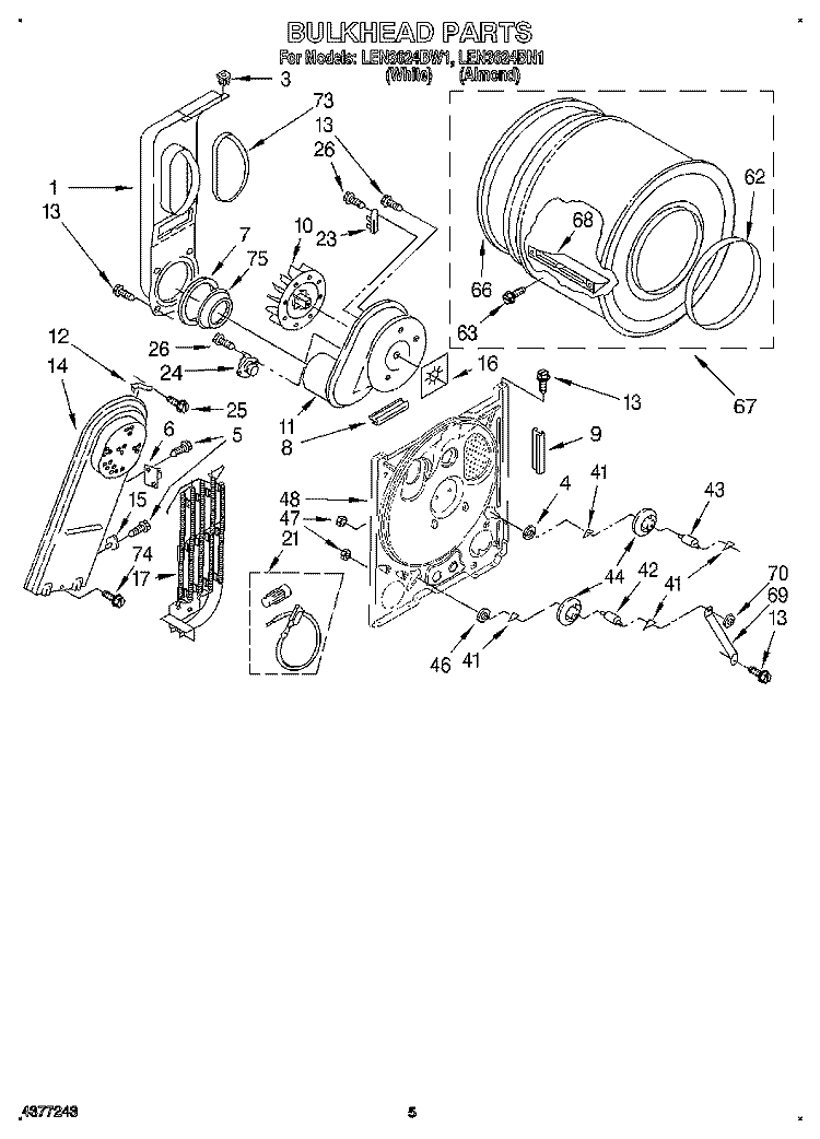 SECTION Diagram and Parts List for LEN3624BW1  Whirlpool Dryer