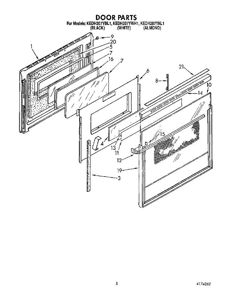 DOOR Diagram and Parts List for KEDH207YBL1  KitchenAid Range