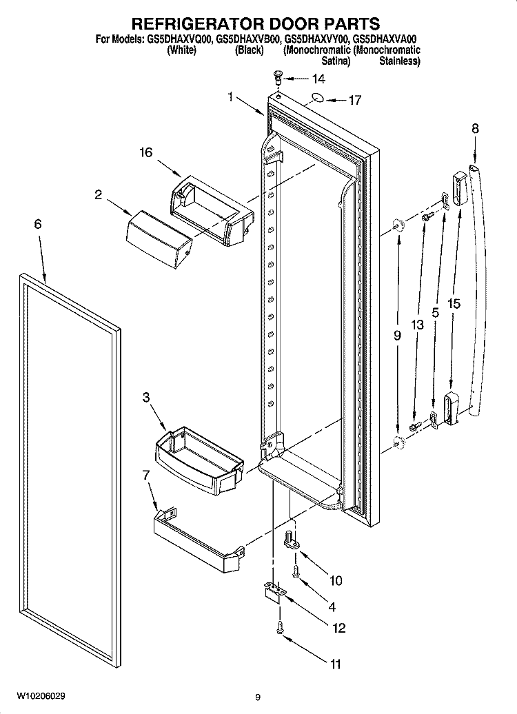 REFRIGERATOR DOOR PARTS Diagram and Parts List for GS5DHAXVA00  Whirlpool Refrigerator