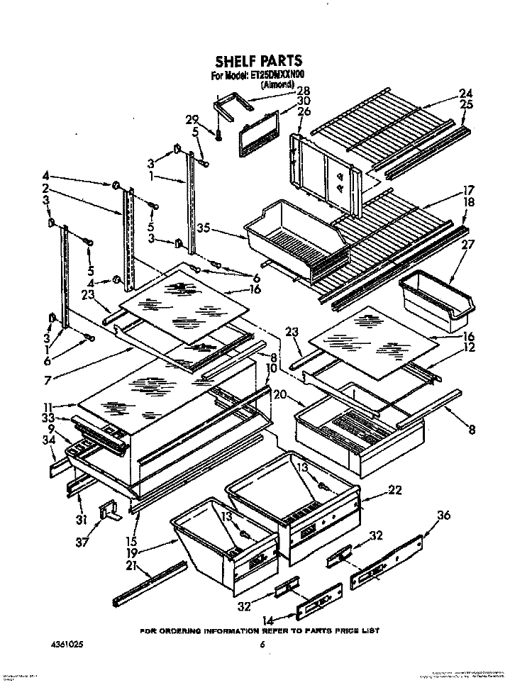 SHELF, LIT/OPTIONAL Diagram and Parts List for ET25DMXXN00  Whirlpool Refrigerator