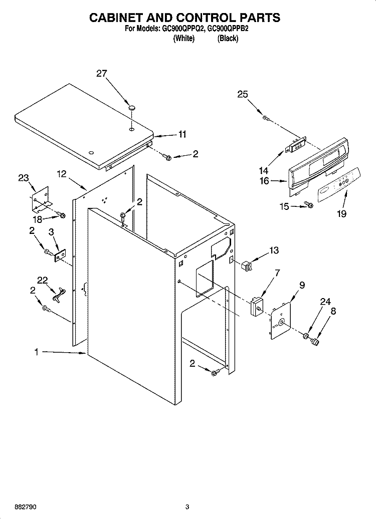 CABINET AND CONTROL PARTS Diagram and Parts List for GC900QPPQ2  Whirlpool Trash Compactor