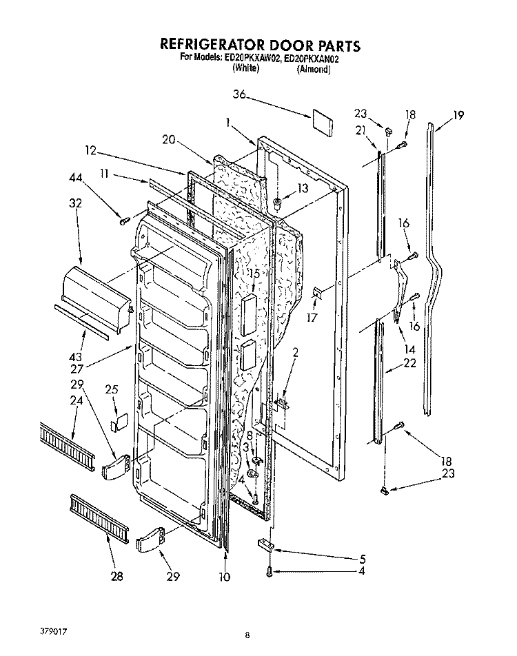 REFRIGERATOR DOOR Diagram and Parts List for ED20PKXAN02  Whirlpool Refrigerator