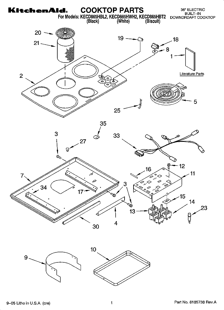 COOKTOP PARTS Diagram and Parts List for KECD865HBL2  KitchenAid Cooktop