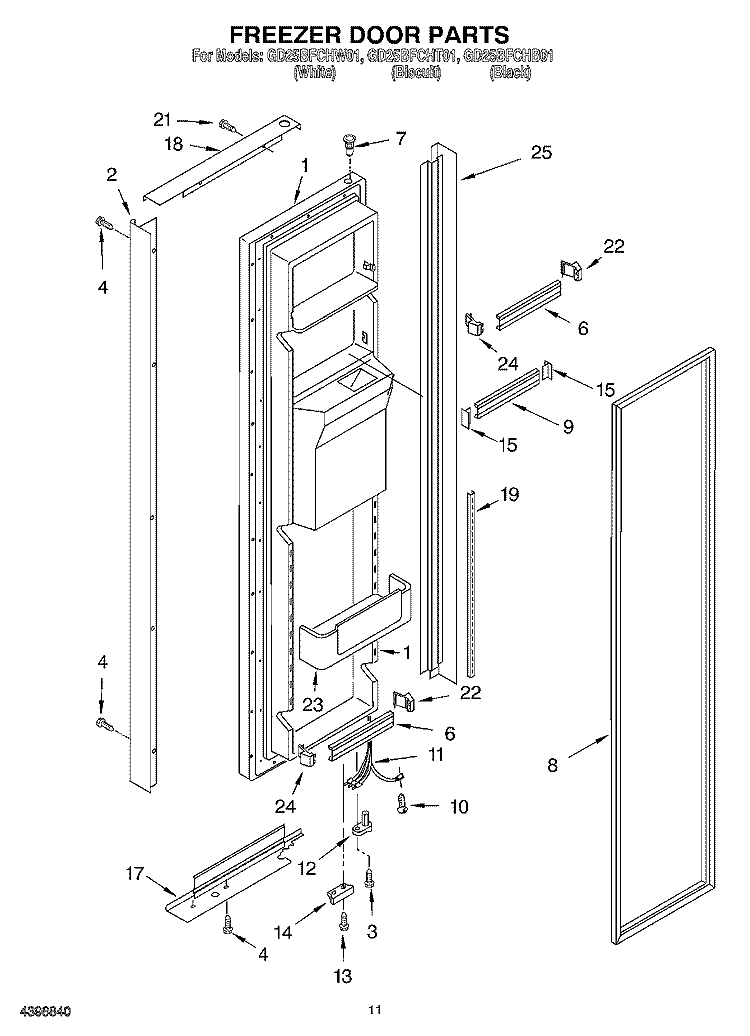 FREEZER DOOR Diagram and Parts List for GD25BFCHT01  Whirlpool Refrigerator