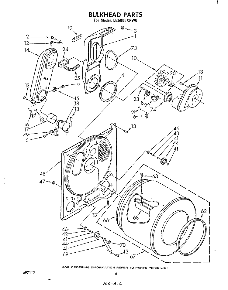 BULKHEAD Diagram and Parts List for LG5806XPW0  Whirlpool Dryer