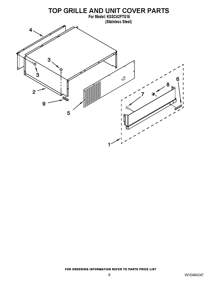 TOP GRILLE AND UNIT COVER PARTS Diagram and Parts List for KSSC42FTS15  KitchenAid Refrigerator