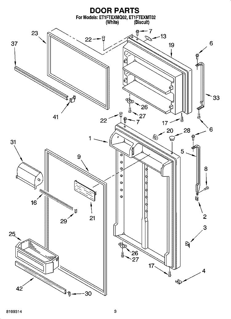 DOOR PARTS Diagram and Parts List for ET1FTEXMQ02  Whirlpool Refrigerator