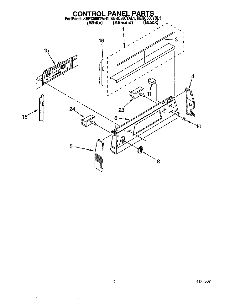 CONTROL PANEL Diagram and Parts List for KERC500YBL1  KitchenAid Range