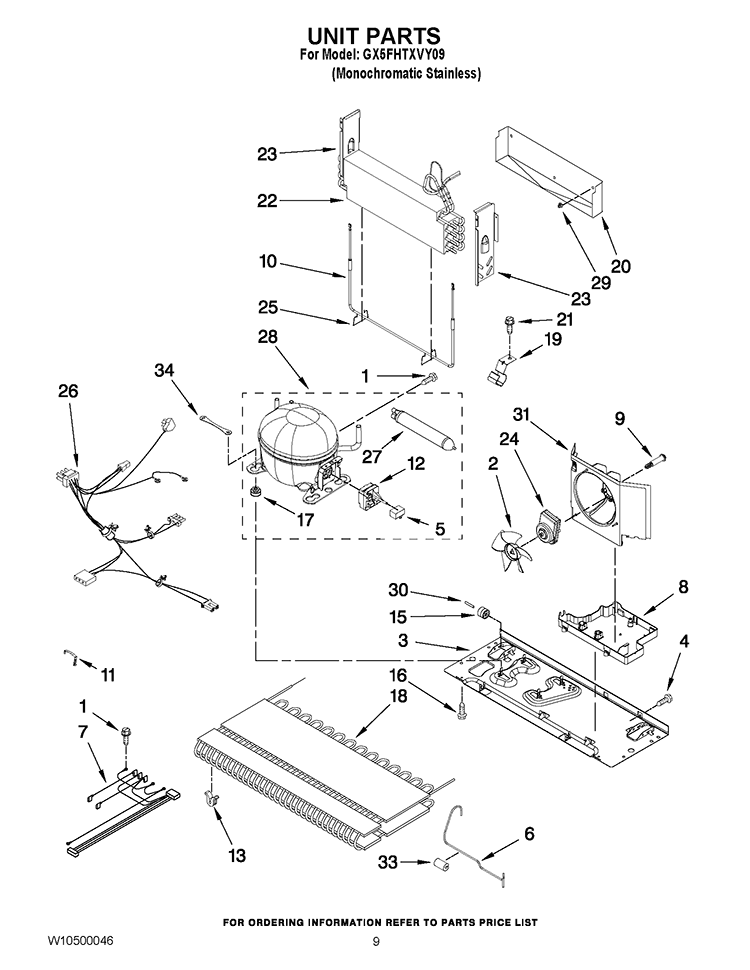 UNIT PARTS Diagram and Parts List for GX5FHTXVY09  Whirlpool Refrigerator