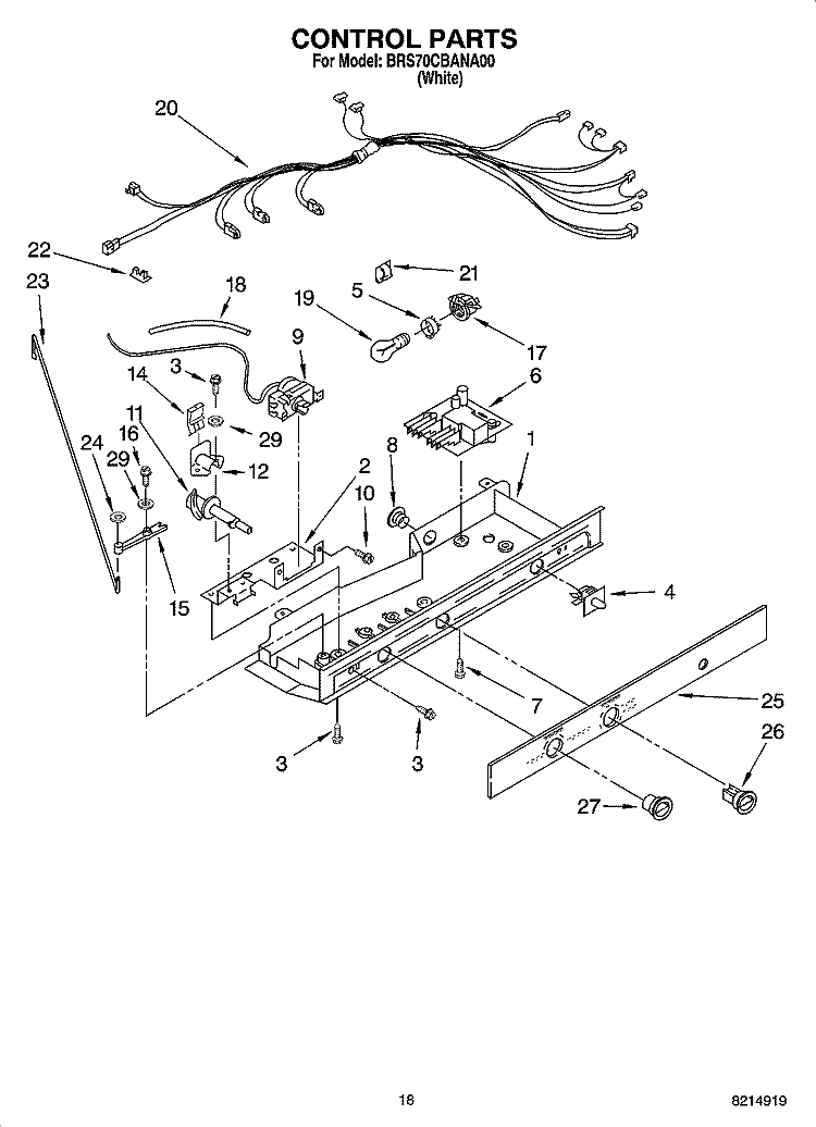 CONTROL PARTS Diagram and Parts List for BRS70CBANA00  Whirlpool Refrigerator