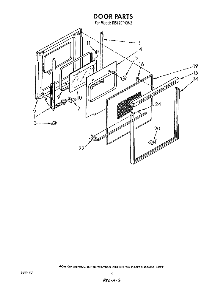 DOOR Diagram and Parts List for RB120PXV2  Whirlpool Wall Oven