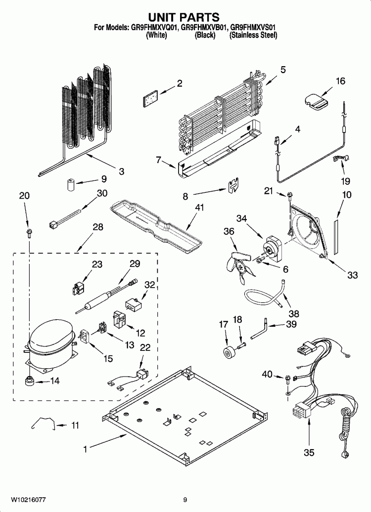 UNIT PARTS Diagram and Parts List for GR9FHMXVB01  Whirlpool Refrigerator