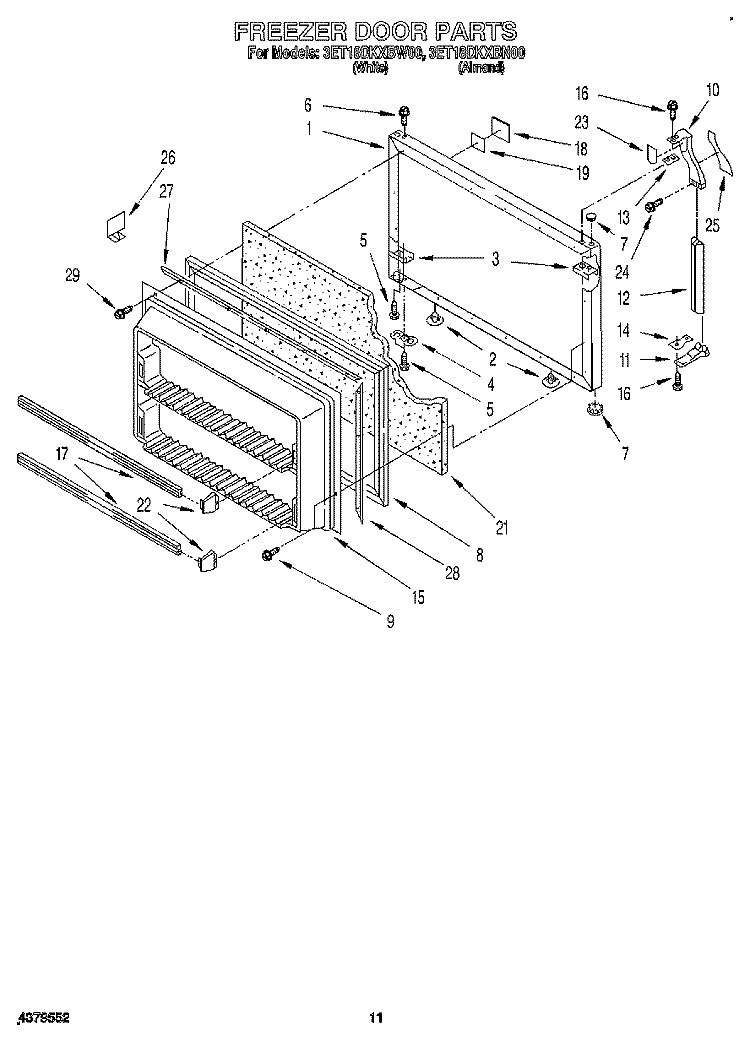 FREEZER DOOR Diagram and Parts List for 3ET18DKXBW00  Whirlpool Refrigerator