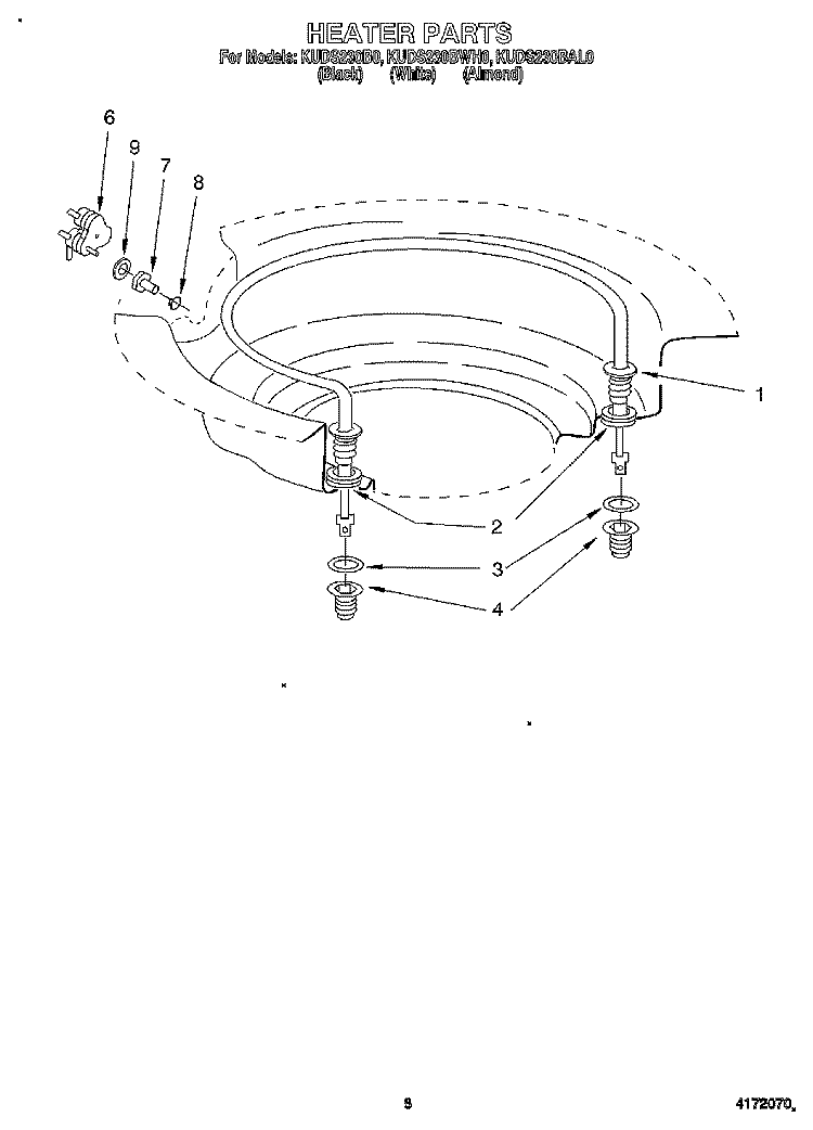 HEATER Diagram and Parts List for KUDS230BAL0  KitchenAid Dishwasher
