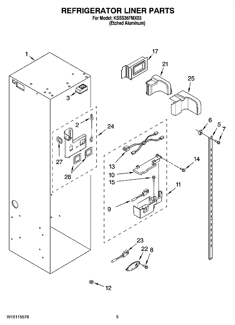 REFRIGERATOR LINER PARTS Diagram and Parts List for KSSS36FMX03  KitchenAid Refrigerator