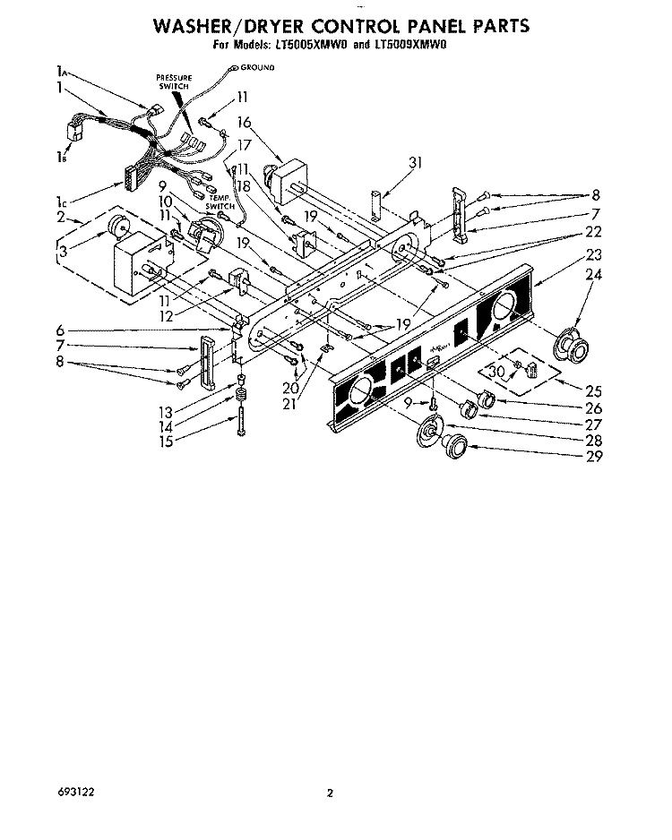 WASHER/DRYER CONTROL PANEL Diagram and Parts List for LT5005XMW0  Whirlpool Washer Dryer Combo