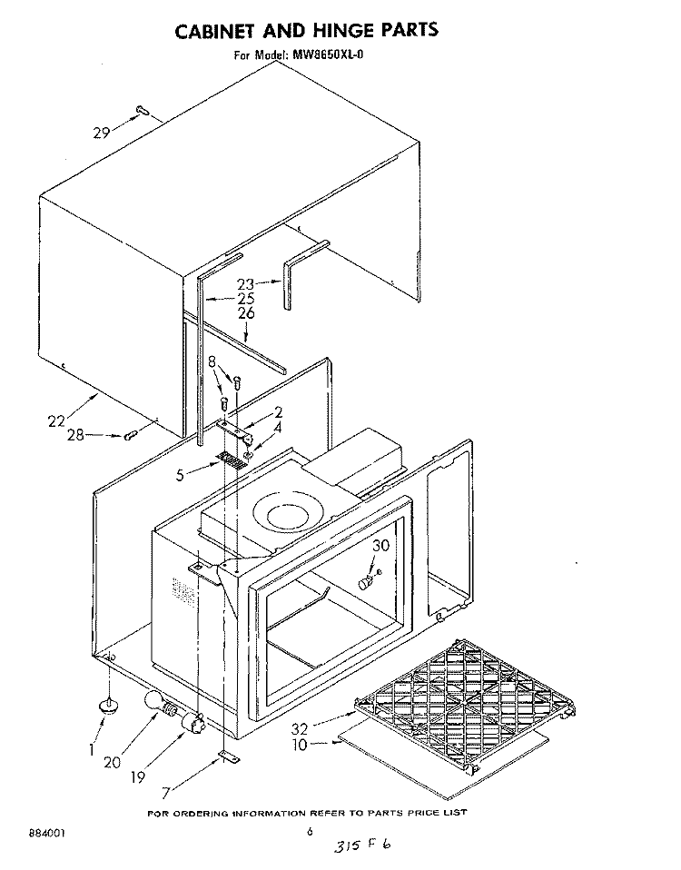 CABINET AND HINGE Diagram and Parts List for MW8650XL0  Whirlpool Microwave