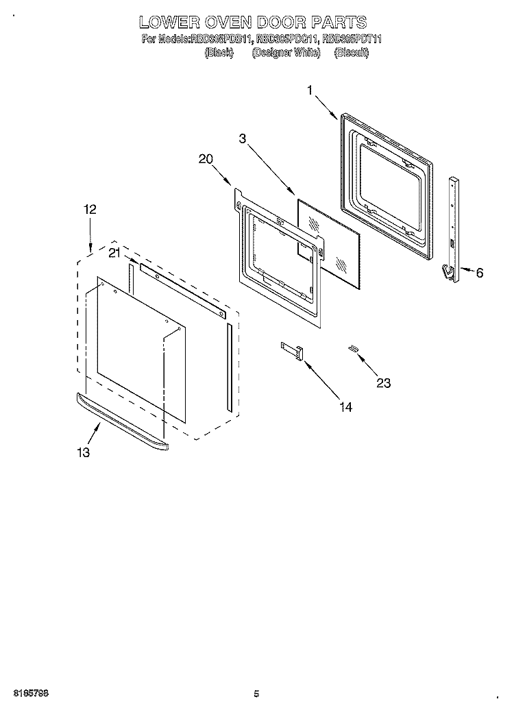 LOWER OVEN DOOR Diagram and Parts List for RBD305PDB11  Whirlpool Wall Oven
