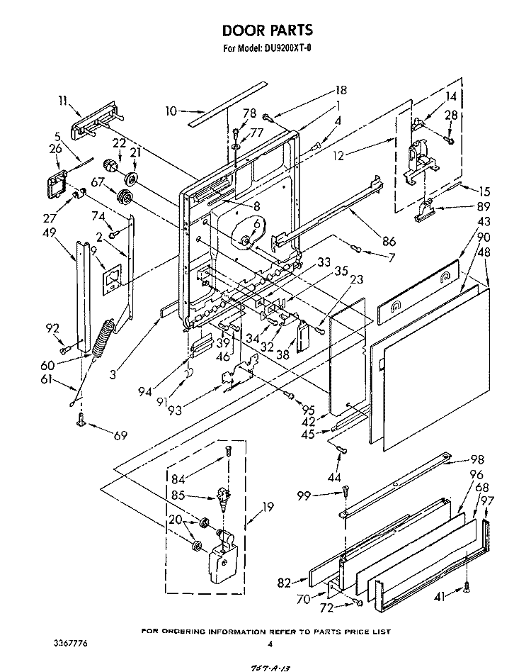 DOOR Diagram and Parts List for DU9200XT0  Whirlpool Dishwasher