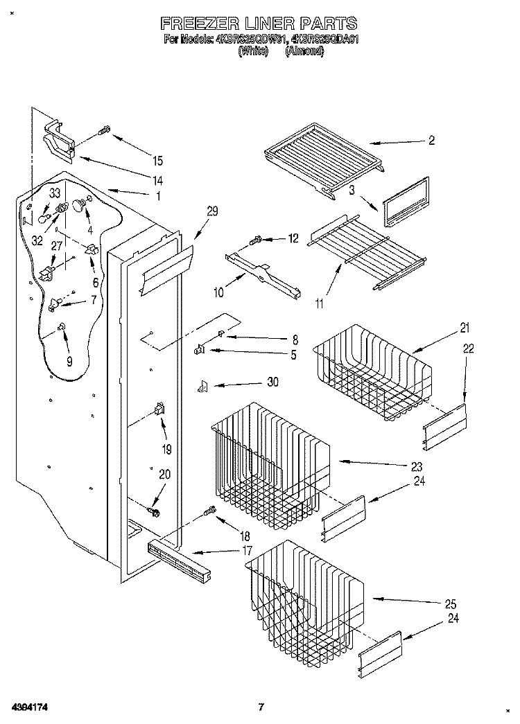 FREEZER LINER Diagram and Parts List for 4KSRS25QDW01  KitchenAid Refrigerator