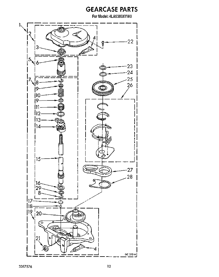 GEARCASE Diagram and Parts List for 4LA9300XYW0  Whirlpool Washer