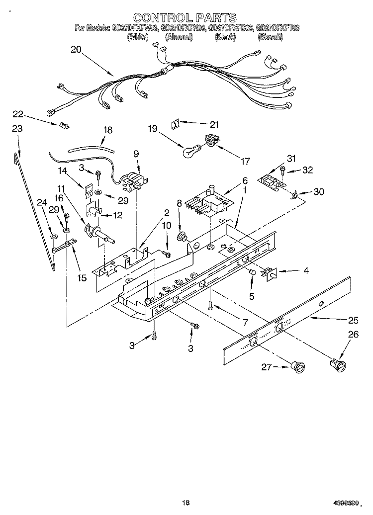 CONTROL Diagram and Parts List for GD27DFXFB03  Whirlpool Refrigerator