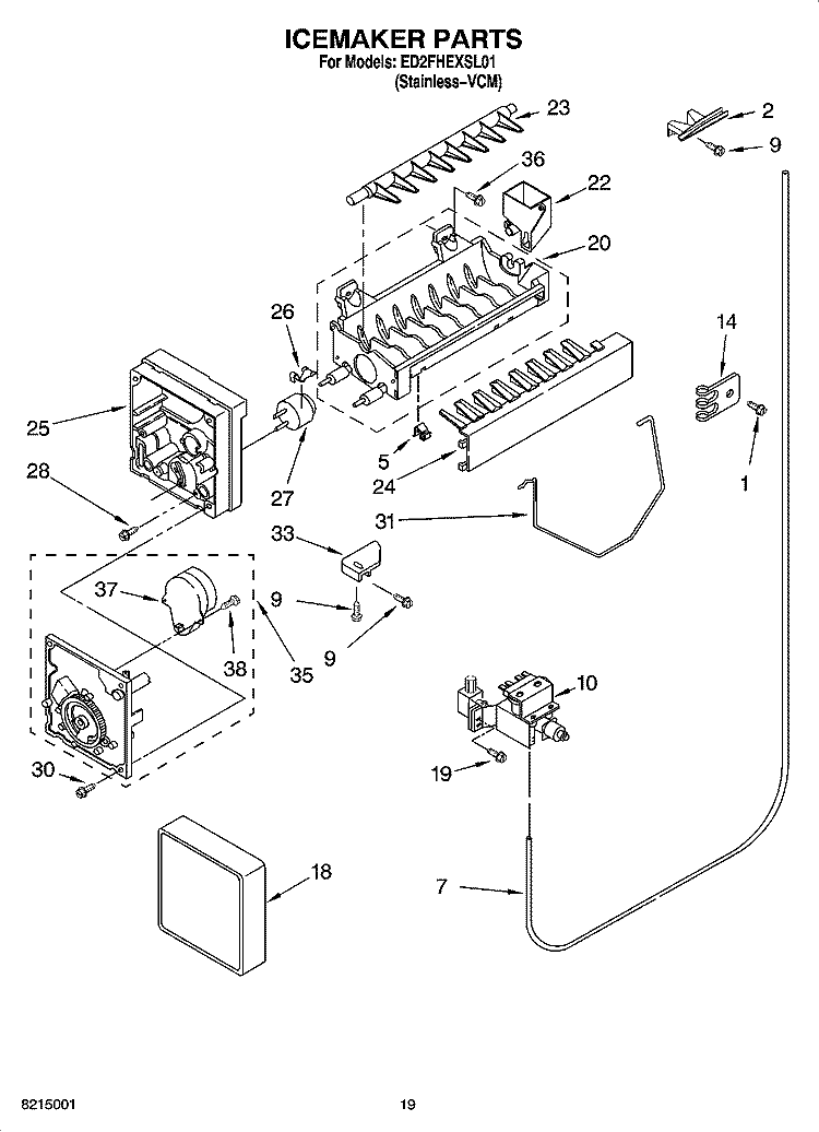 ICEMAKER PARTS, OPTIONAL PARTS (NOT INCLUDED) Diagram and Parts List for ED2FHEXSL01  Whirlpool Refrigerator