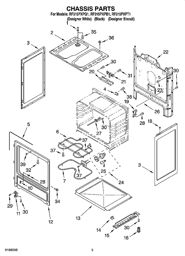CHASSIS PARTS Diagram and Parts List for RF315PXPB1  Whirlpool Range