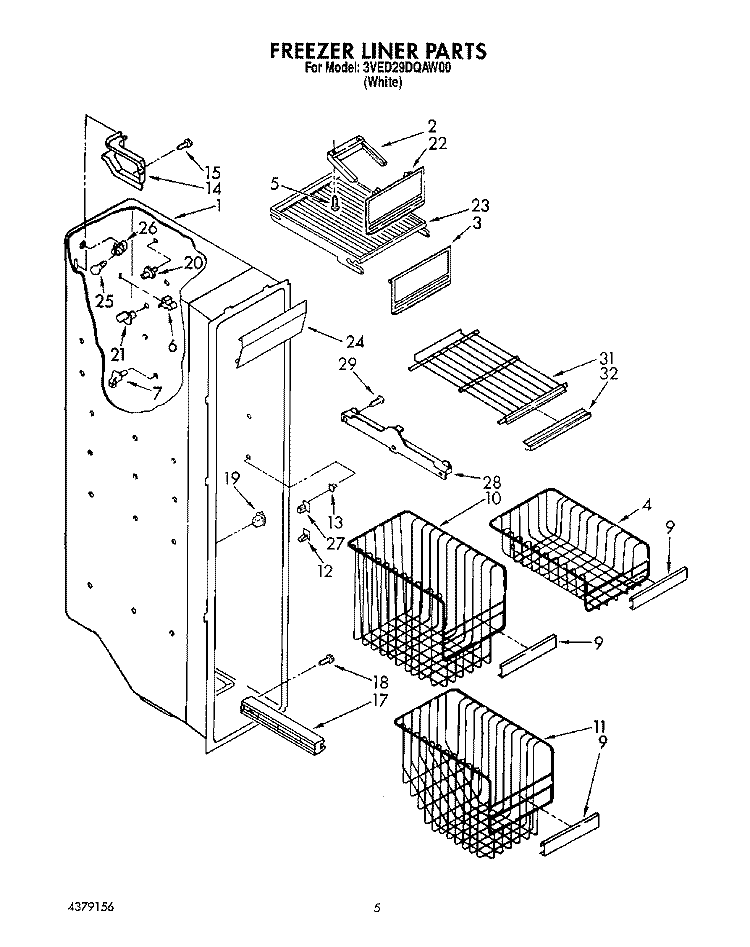 FREEZER LINER Diagram and Parts List for 3VED29DQAW00  Whirlpool Refrigerator