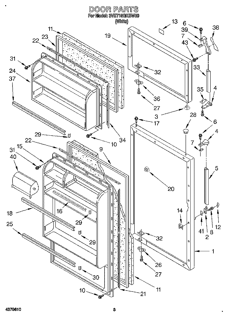 DOOR Diagram and Parts List for 3VET16GKBW00  Whirlpool Refrigerator