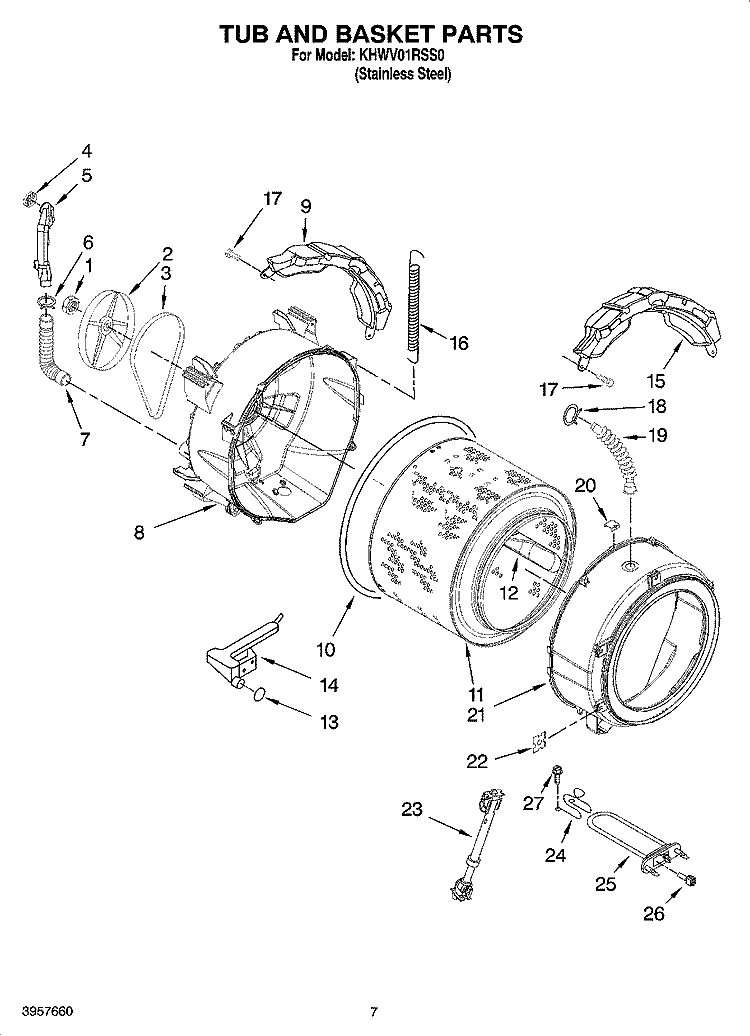TUB AND BASKET PARTS Diagram and Parts List for KHWV01RSS0  KitchenAid Washer