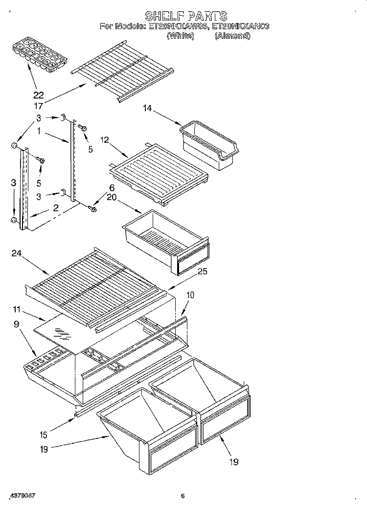 SHELF Diagram and Parts List for ET20NKXAN03  Whirlpool Refrigerator