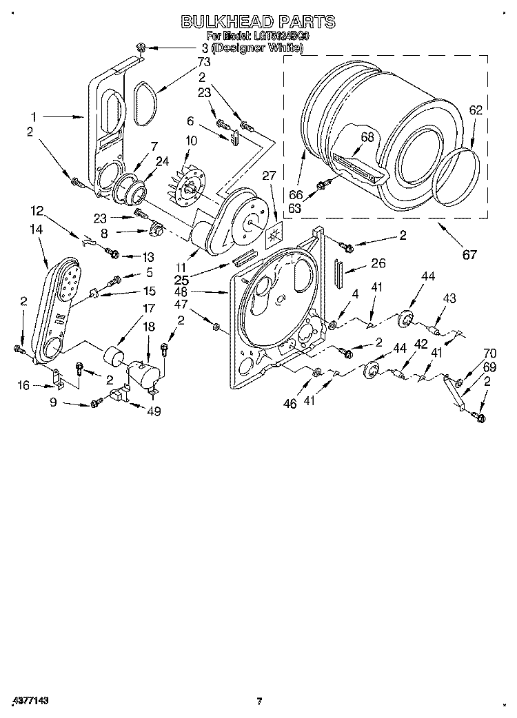 BULKHEAD Diagram and Parts List for LGT5624BQ0  Whirlpool Dryer