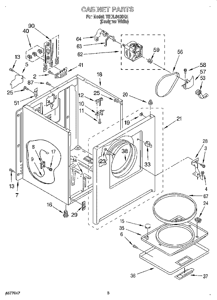 SECTION Diagram and Parts List for TEDL640DQ1  Whirlpool Dryer