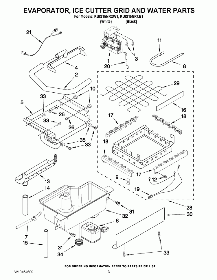 EVAPORATOR, ICE CUTTER GRID AND WATER PARTS Diagram and Parts List for KUIS15NRXB1  KitchenAid Ice Maker