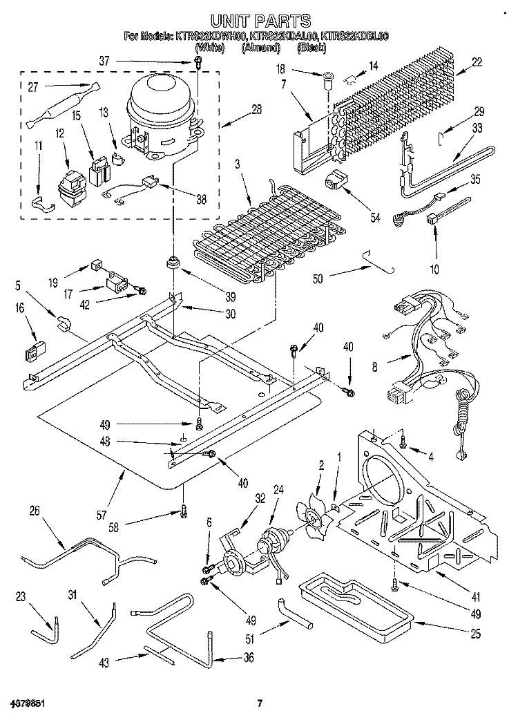 UNIT Diagram and Parts List for KTRS22KDWH00  KitchenAid Refrigerator