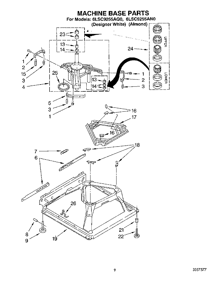 MACHINE BASE Diagram and Parts List for 6LSC9255AQ0  Whirlpool Washer