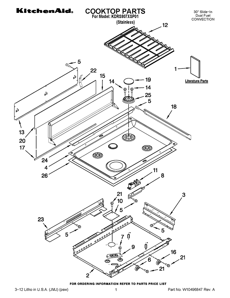 COOKTOP PARTS Diagram and Parts List for KDRS807XSP01  KitchenAid Range
