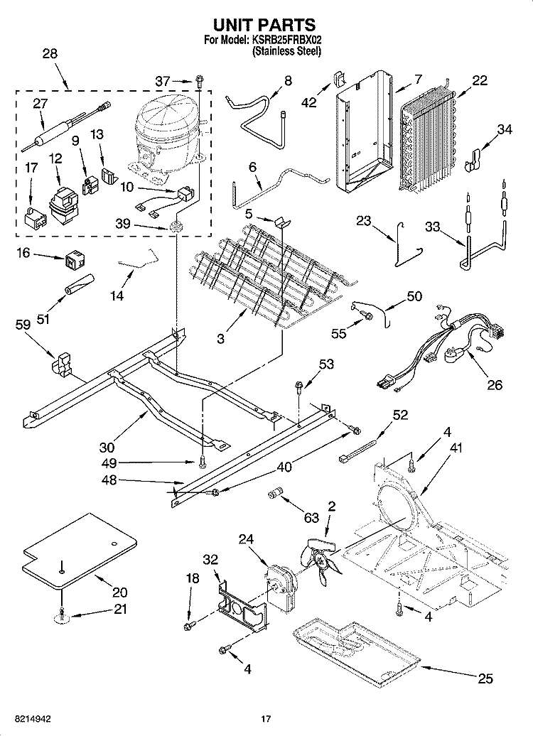 UNIT PARTS Diagram and Parts List for KSRB25FRBX02  KitchenAid Refrigerator