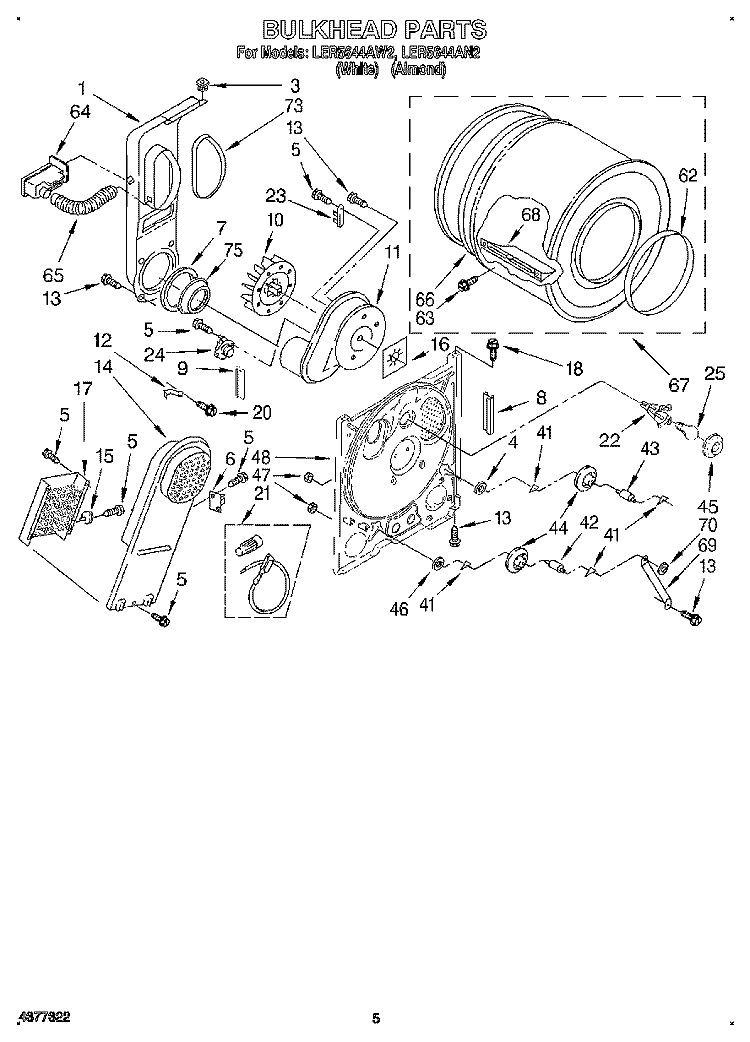 SECTION Diagram and Parts List for LER5644AW2  Whirlpool Dryer
