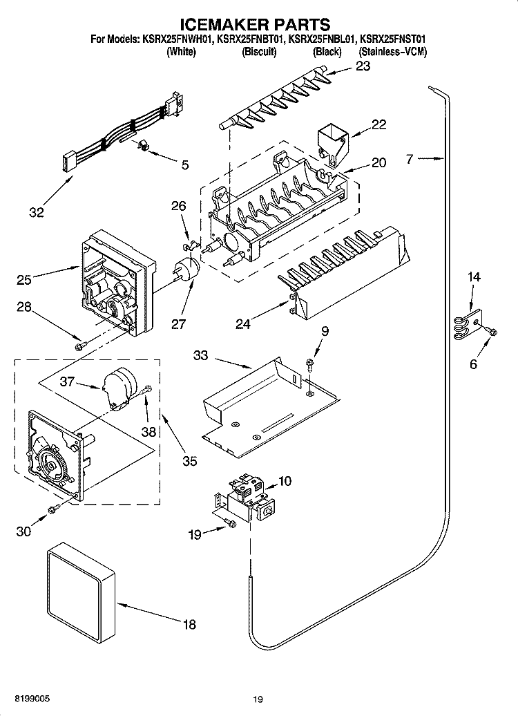 ICEMAKER PARTS, PARTS NOT ILLUSTRATED Diagram and Parts List for KSRX25FNBL01  KitchenAid Refrigerator