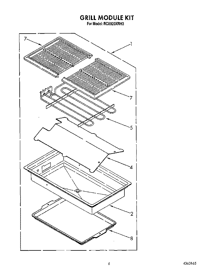 GRILL MODULE KIT Diagram and Parts List for RC8920XRH3  Whirlpool Cooktop