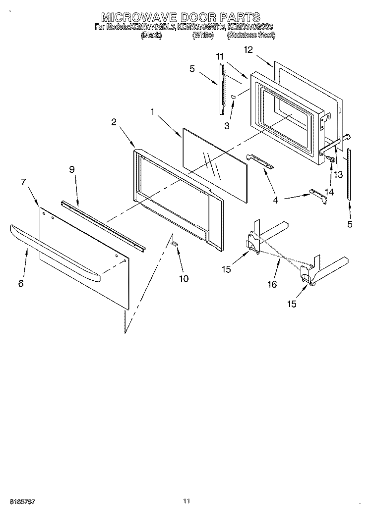 MICROWAVE DOOR, OPTIONAL Diagram and Parts List for KEMS378GWH3  KitchenAid Microwave Oven Combo