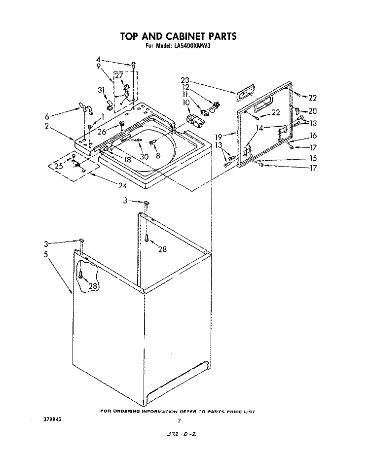 TOP AND CABINET , LITERATURE AND OPTIONAL Diagram and Parts List for LA5400XMW3  Whirlpool Washer