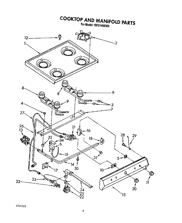 COOKTOP AND MANIFOLD, LIT/OPTIONAL Diagram and Parts List for 1SF014BEN2  Whirlpool Range