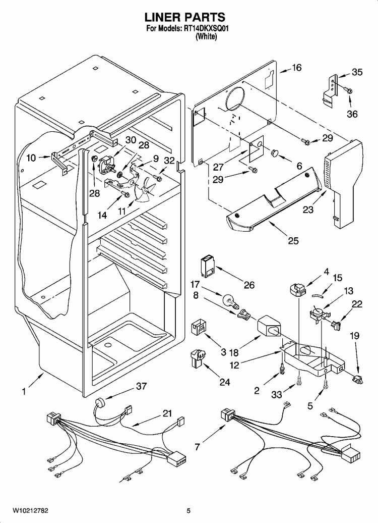 LINER PARTS Diagram and Parts List for RT14DKXSQ01  Roper Refrigerator