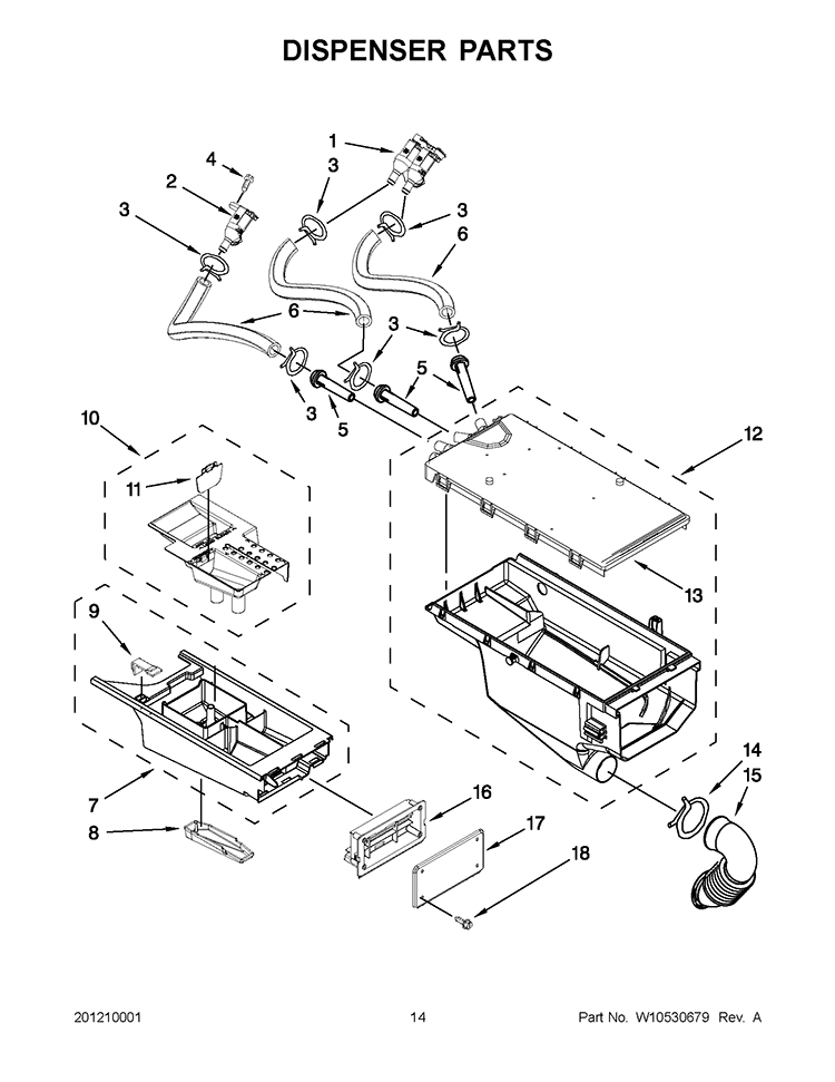 DISPENSER PARTS Diagram and Parts List for CET8000AQ1  Whirlpool Washer Dryer Combo