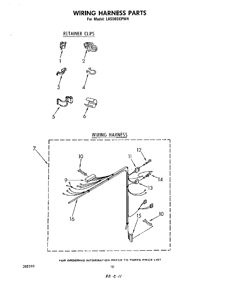WIRING HARNESS Diagram and Parts List for LA5000XPW4  Whirlpool Washer
