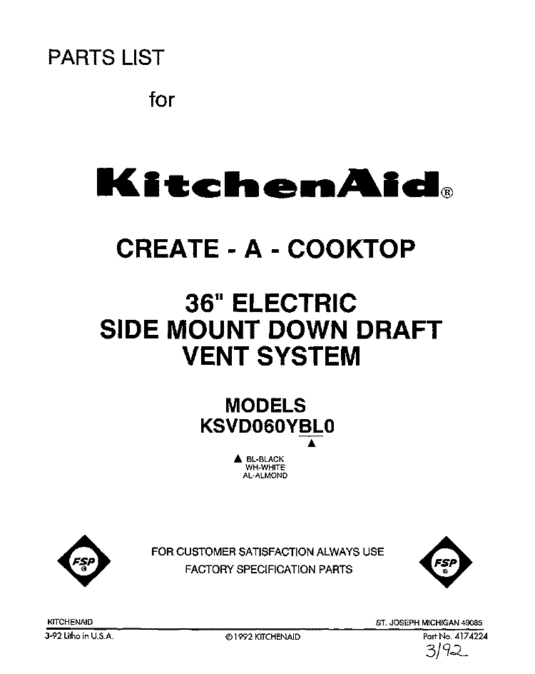 SECTION Diagram and Parts List for KSVD060YAL0  KitchenAid Range Hood